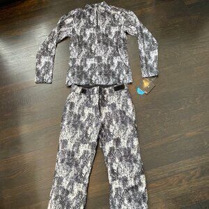 Karbon Junior Girls Snowboard Ski Pants Top Set Reptile Black White Large 12